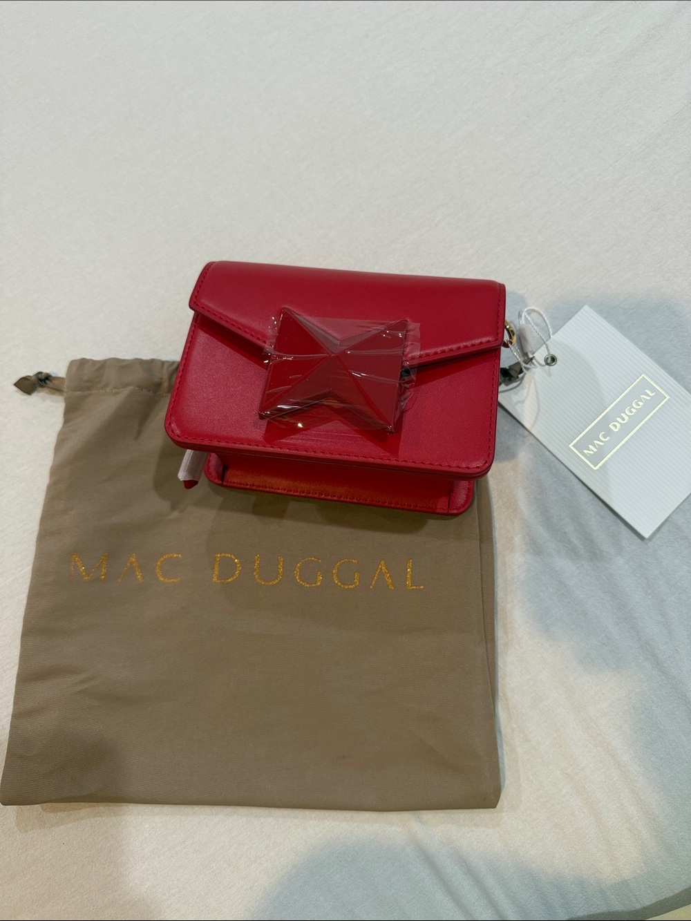 Mac Duggal Red Mini Leather Crossbody with Star Clasp